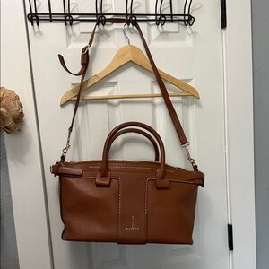 Leather Top-Handle Satchel in Brown - Women's Bag theory